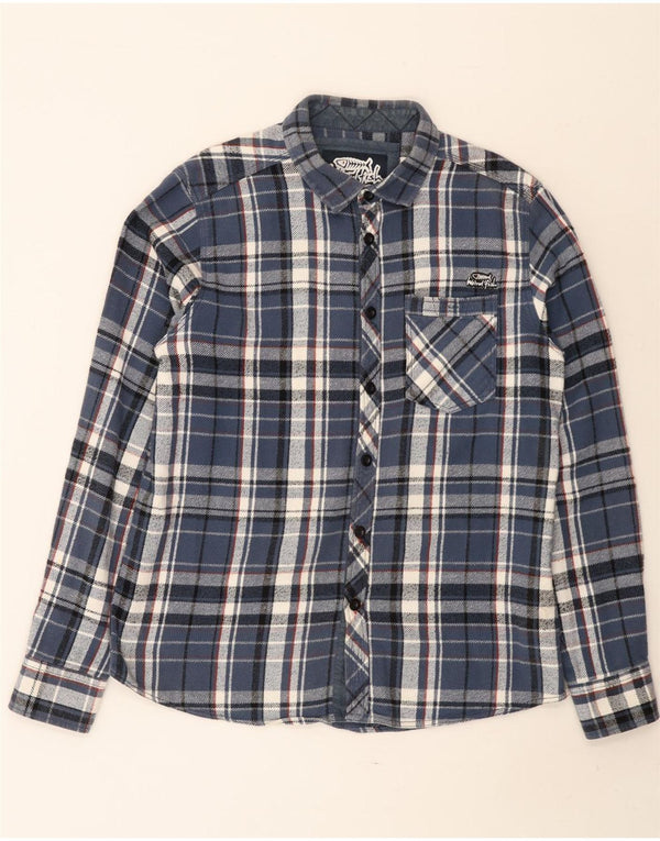Camisa masculina de flanela Weird Fish algodão xadrez azul médio