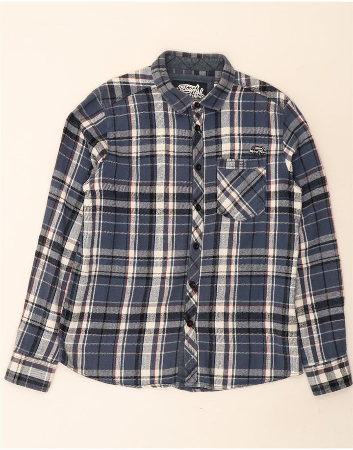 Camisa masculina de flanela Weird Fish algodão xadrez azul médio