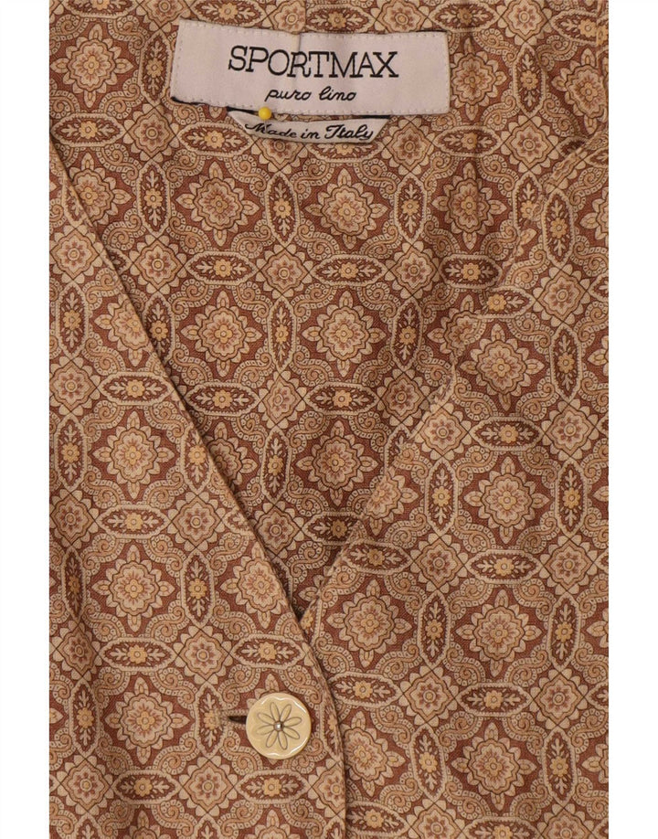 Jaqueta blazer feminina sem mangas Sportmax Reino Unido 12 marrom médio geométrico