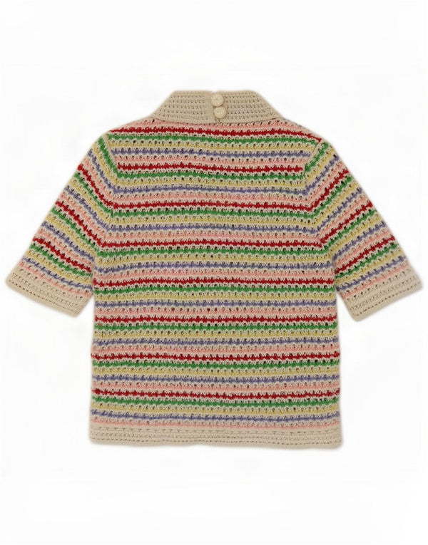 Top feminino de crochê Zara UK 12 algodão listrado multicolorido médio