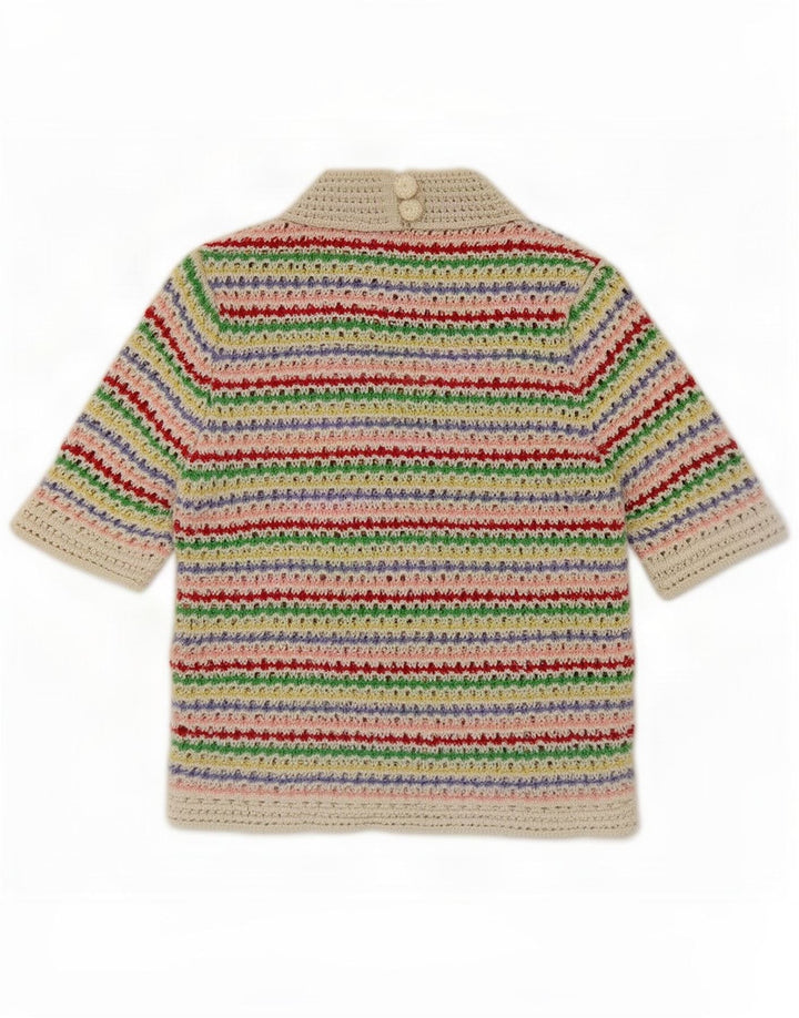 Top feminino de crochê Zara UK 12 algodão listrado multicolorido médio