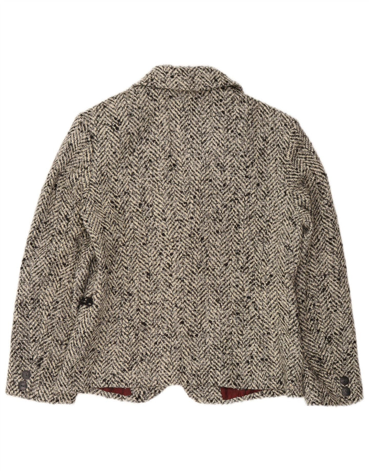 Jaqueta blazer feminina vintage com 2 botões IT 46 lã espinha de peixe cinza grande