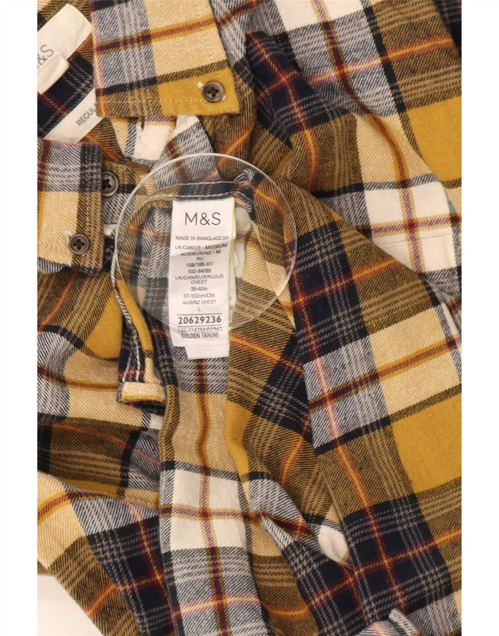 Camisa masculina de flanela Marks & Spencer Regular Fit algodão xadrez amarelo médio