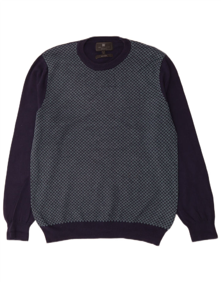 Suéter masculino Marks & Spencer com ajuste personalizado e gola redonda, grande azul marinho