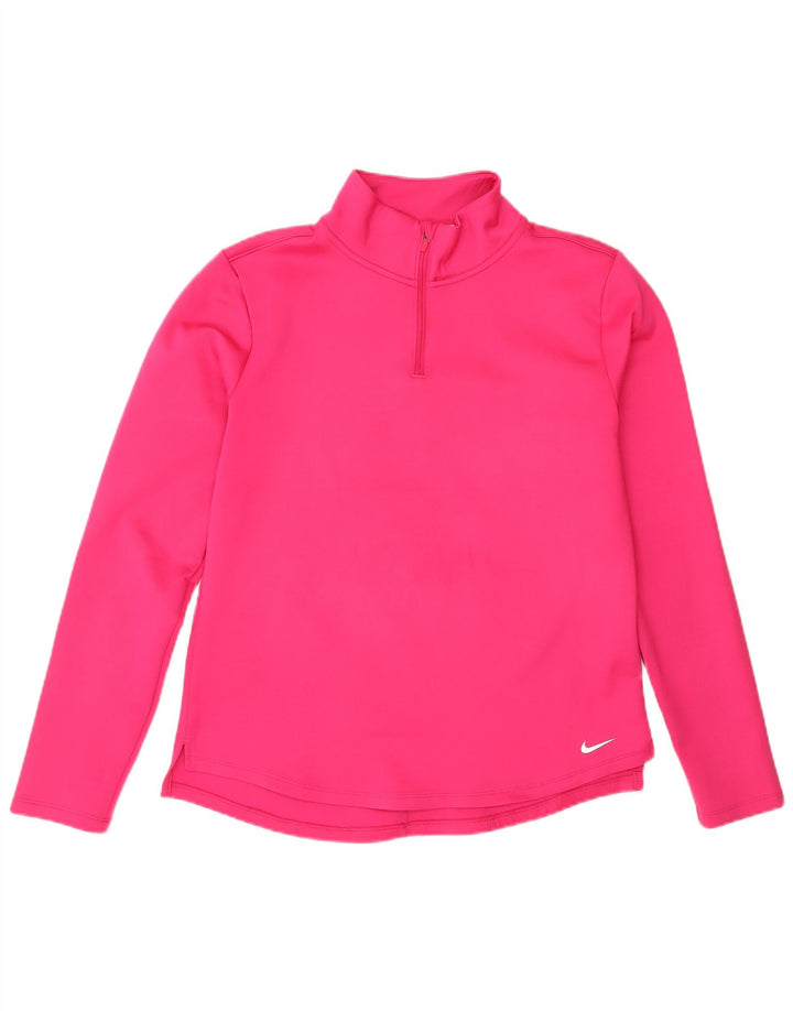 Nike Womens Zip Neck Pullover Treino Top UK 14 Médio Rosa