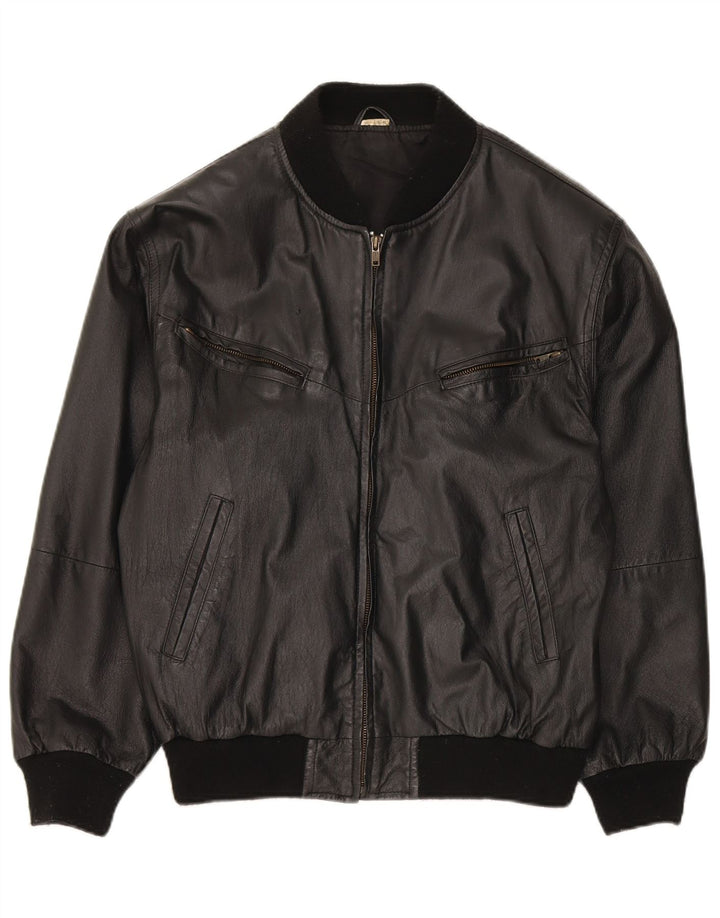 Jaqueta de couro feminina vintage solta EU 38 couro preto médio