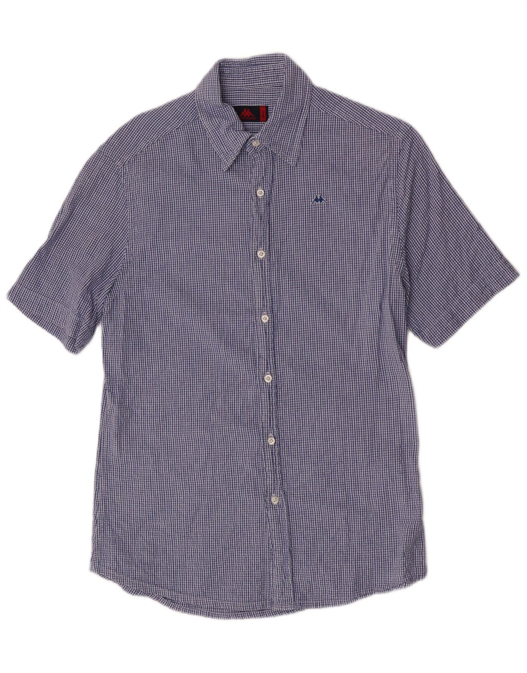 Camisa masculina Kappa manga curta regular fit pequena azul xadrez algodão