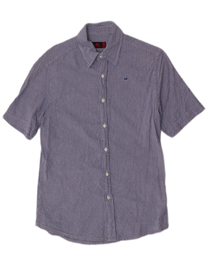 Camisa masculina Kappa manga curta regular fit pequena azul xadrez algodão