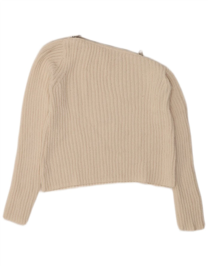 Suéter feminino ZARA com gola canoa e gola redonda, tamanho médio, off white, poliéster