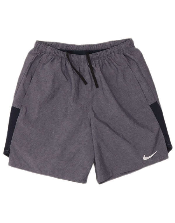Shorts esportivos femininos NIKE Dri Fit UK 10 pequeno azul colorblock poliéster