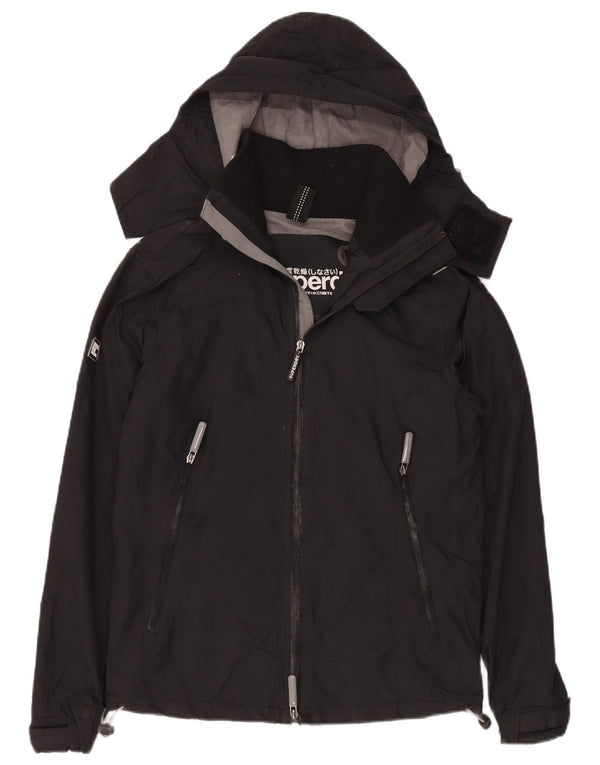 Superdry Womens Hooded Windbreaker Jacket UK 14 Medium Black Nylon