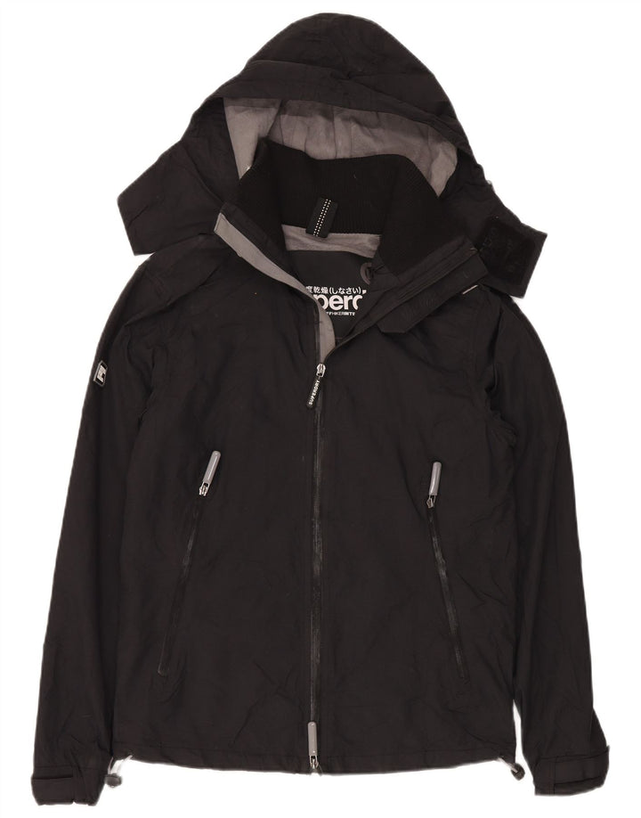 Jaqueta corta-vento feminina Superdry com capuz UK 14 médio preto nylon