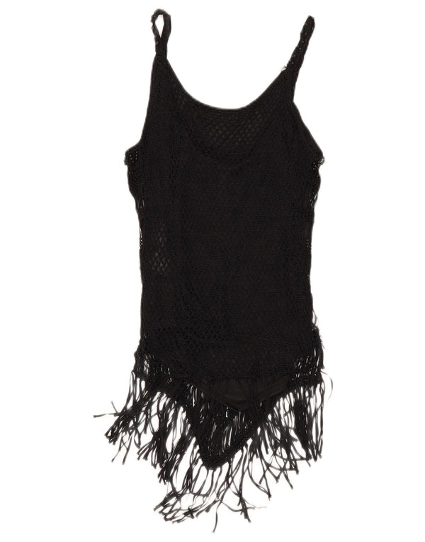 Zara Womens Crop Cami Top Reino Unido 12 Médio Preto Rayon