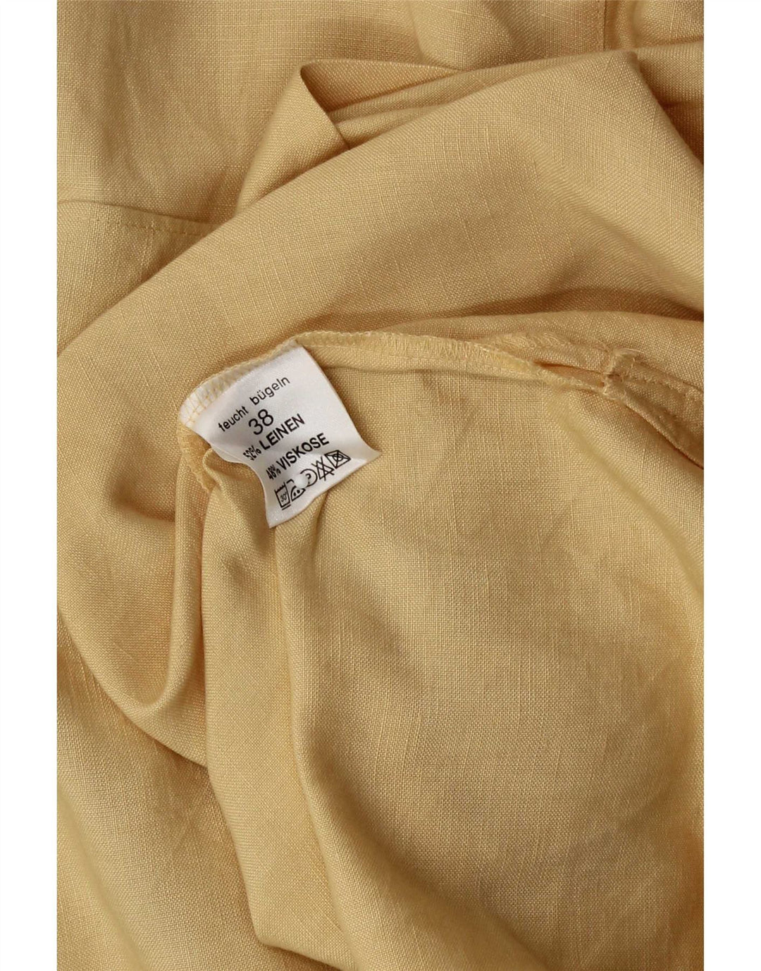 Camisa feminina vintage de manga comprida com palangre UE 38 linho amarelo médio