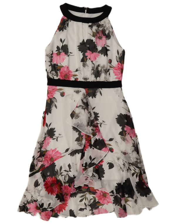 Vestido feminino vintage assimétrico frente única UK 14 médio branco floral