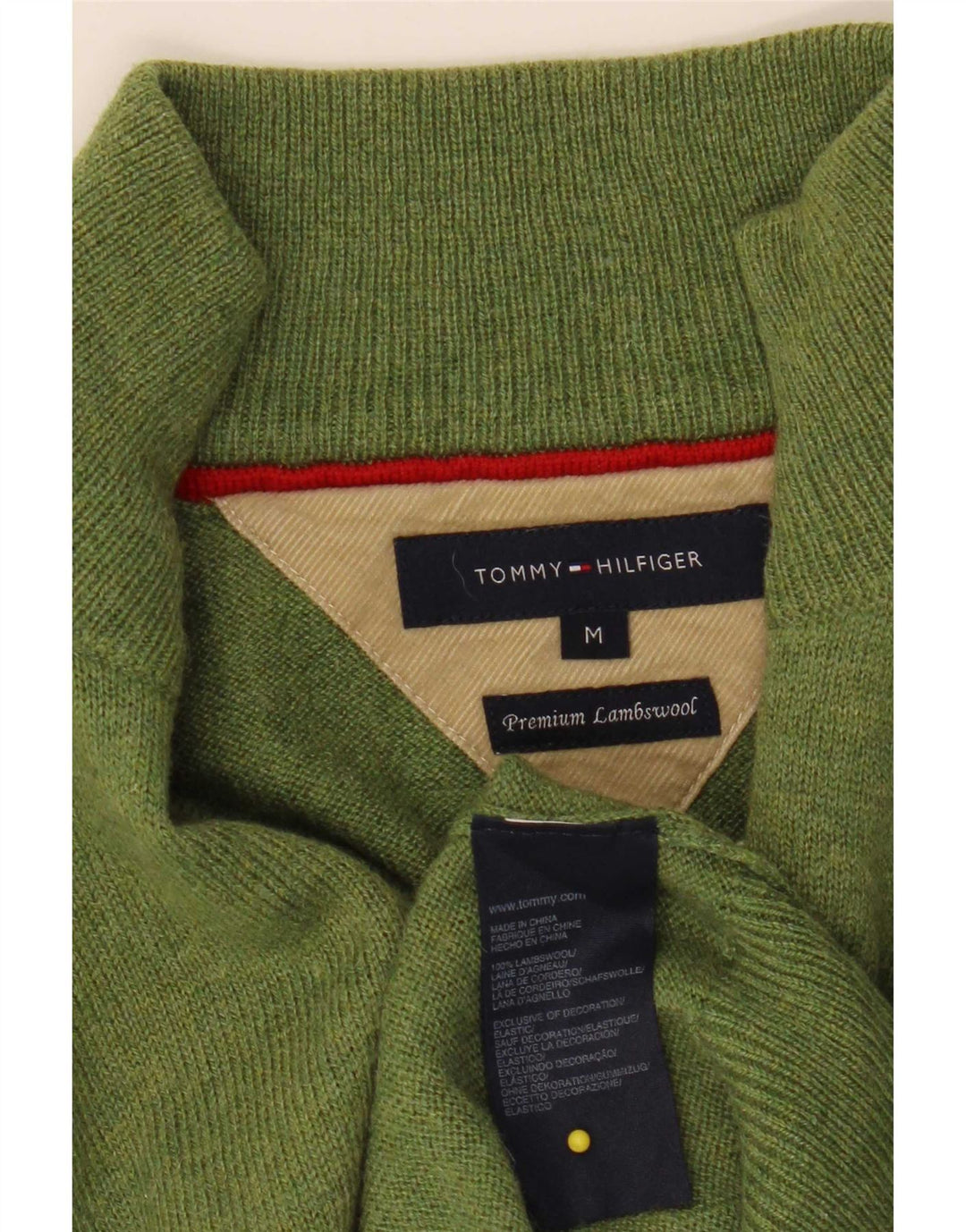 Suéter masculino Tommy Hilfiger com zíper e gola em lã de cordeiro verde médio