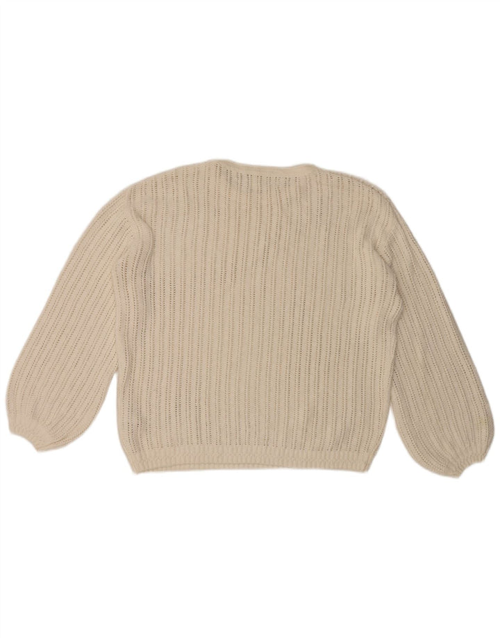 Suéter feminino Fat Face com gola redonda grande Reino Unido 12 médio branco