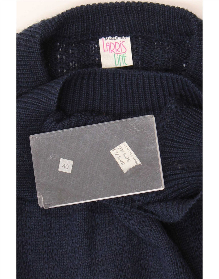 Suéter feminino vintage com gola redonda EU 40 bloco colorido médio azul marinho