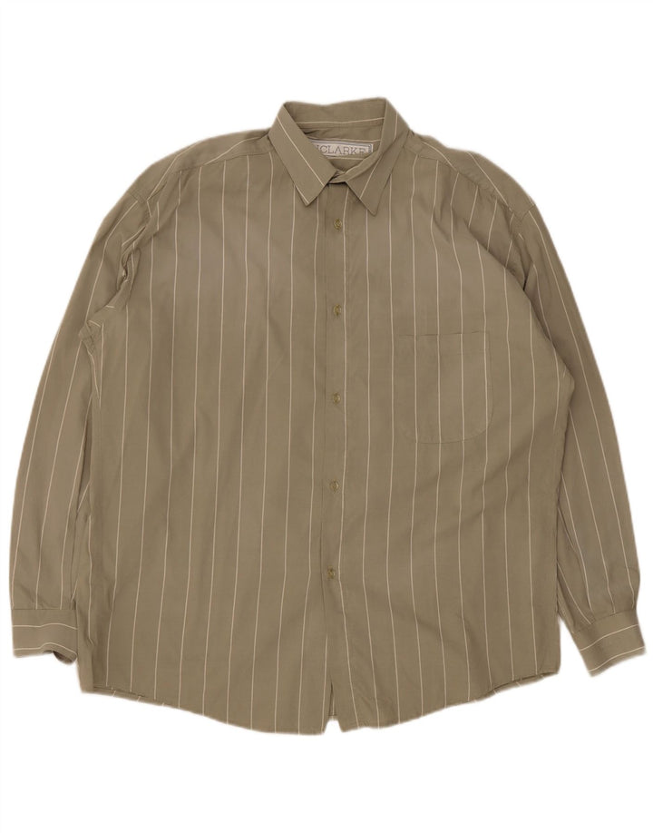 Camisa masculina vintage listrada cáqui média