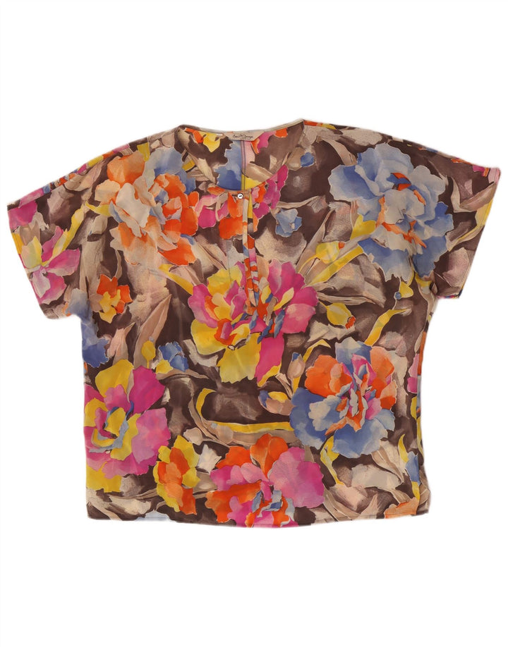 Blusa feminina vintage top IT 46 grande acetato floral multicolorido
