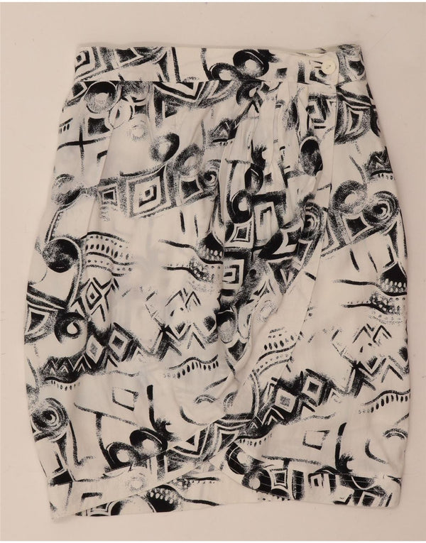 Saia feminina vintage IT 44 médio W26 viscose geométrica branca