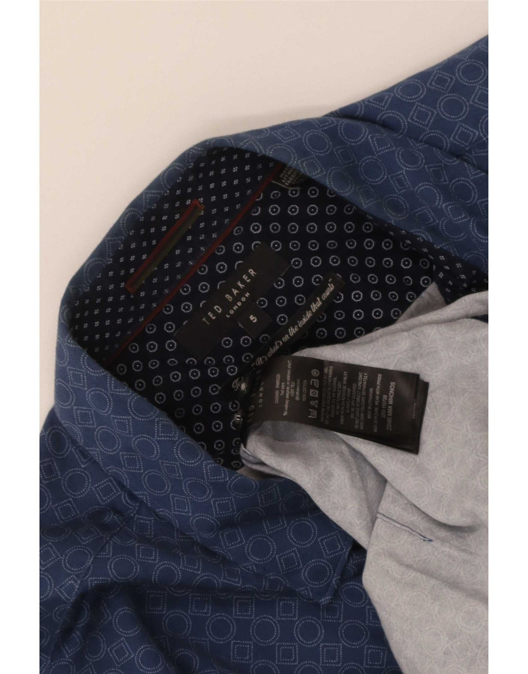 Camisa masculina Ted Baker tamanho 5 XL algodão geométrico azul