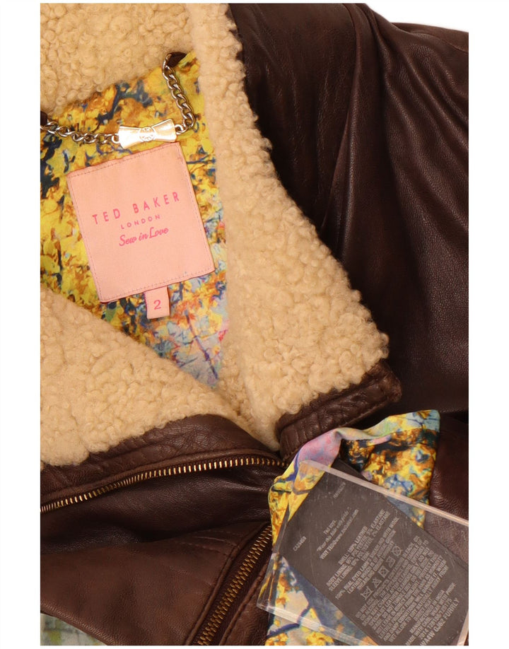 Jaqueta de couro feminina Ted Baker tamanho 2 pequena couro marrom
