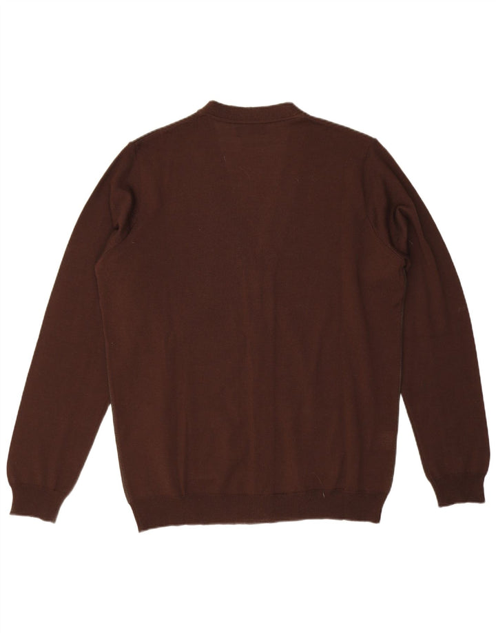 Suéter cardigã masculino vintage lã marrom médio