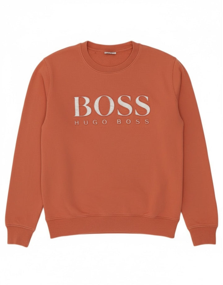 Hugo Boss moletom gráfico feminino jumper UK 12 médio laranja