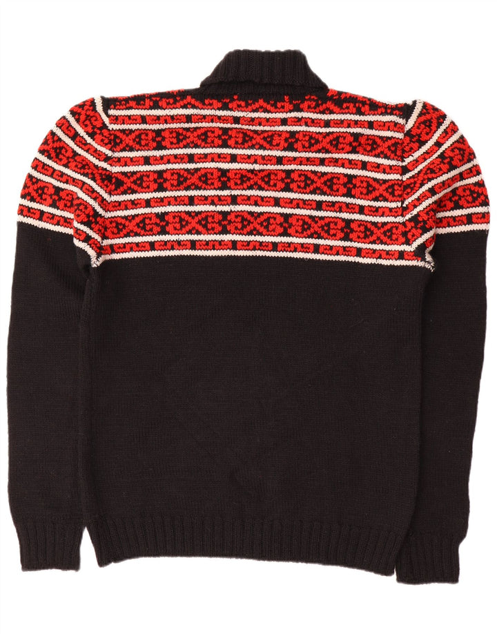Suéter masculino vintage com gola redonda médio preto Fair Isle
