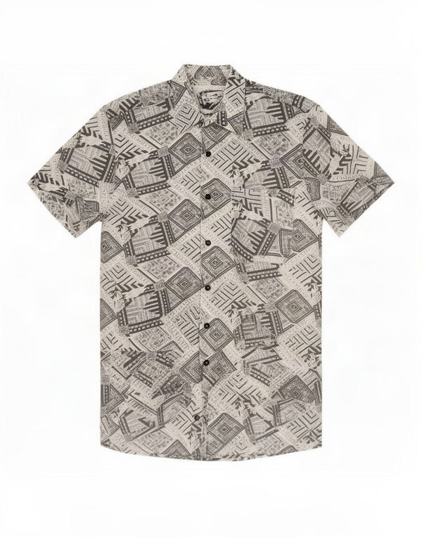 Camisa masculina vintage de manga curta tamanho 37/38 pequena cinza geométrica