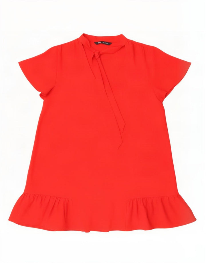 Vestido feminino Zara A-Line UK 16 grande poliéster vermelho