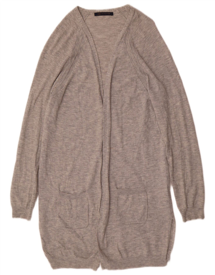 Suéter cardigã feminino Marks & Spencer Longline aberto Reino Unido 10 lã cinza pequena