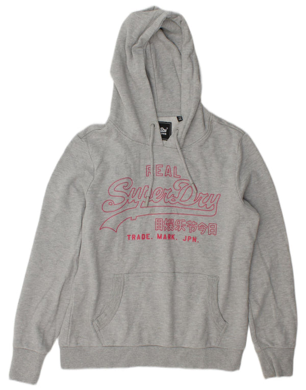 Suéter com capuz gráfico feminino Superdry UK 14 grande algodão cinza