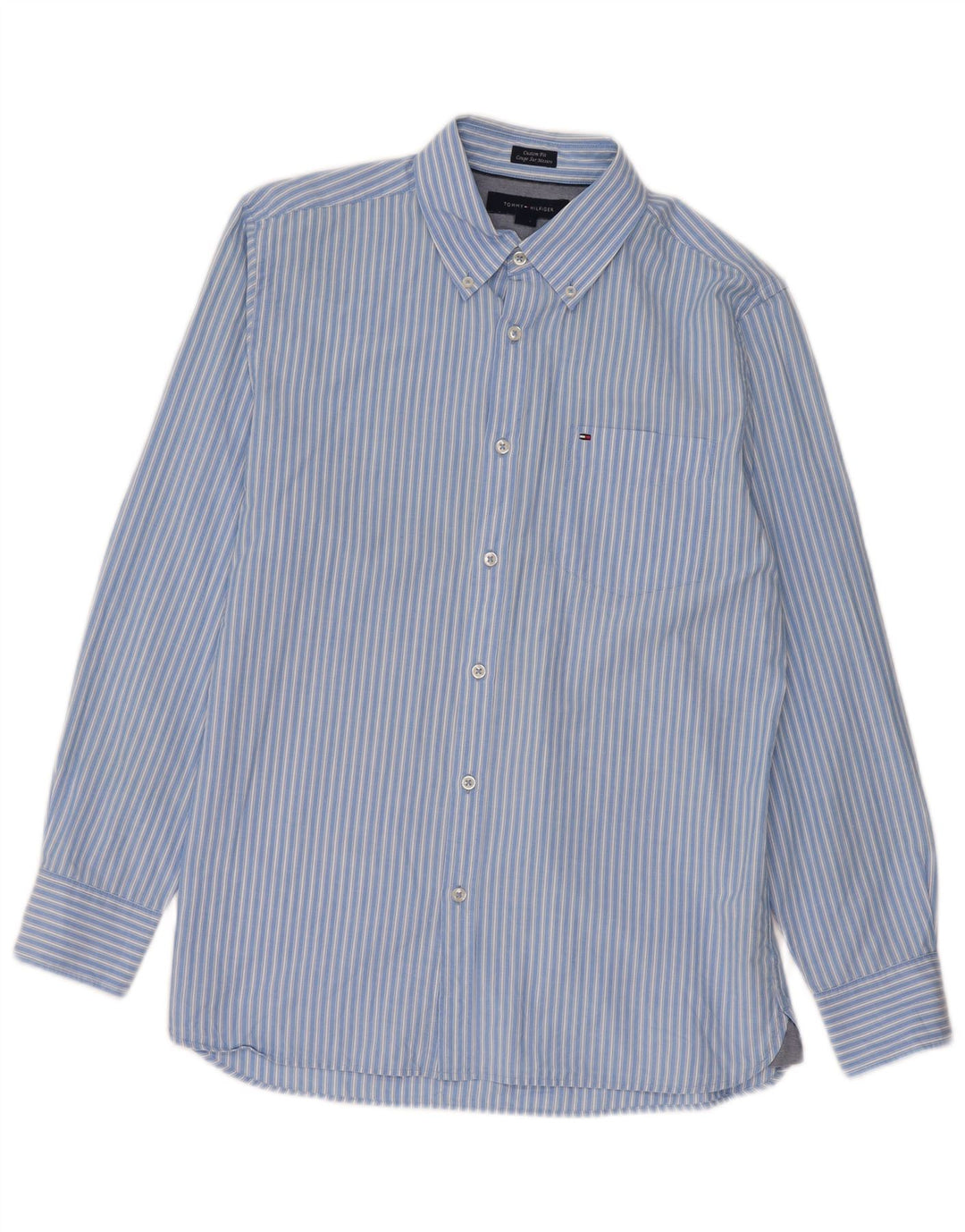 Camisa masculina Tommy Hilfiger Custom Fit de algodão listrado azul médio