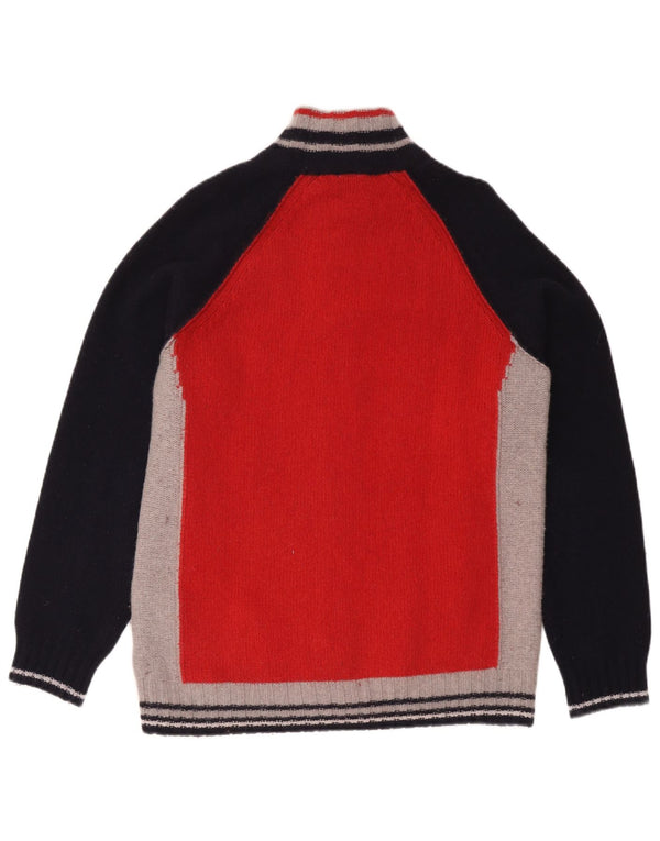Champion Mens Regular Fit Cardigan Sweater Large Red Colourblock Lambswool