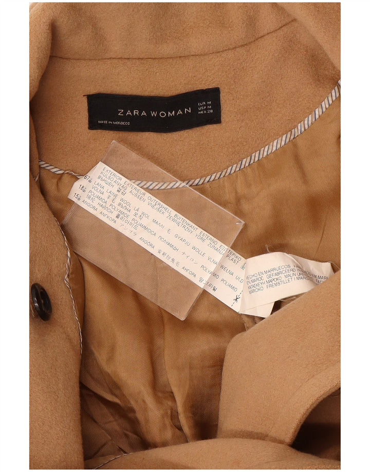 Casaco feminino ZARA com peito duplo Reino Unido 12 lã marrom médio