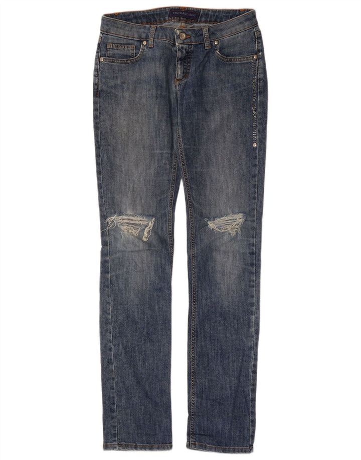 TRUSSARDI Jeans femininos desgastados slim W27 L33 algodão azul