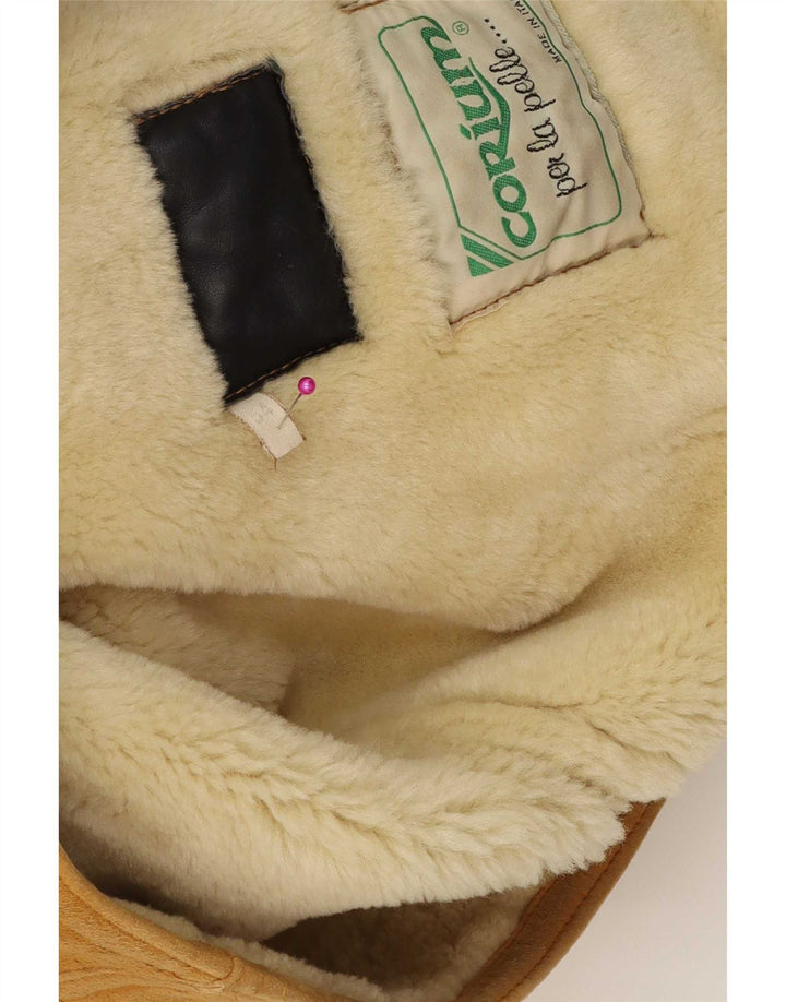 Jaqueta masculina vintage shearling IT 54 2XL couro marrom