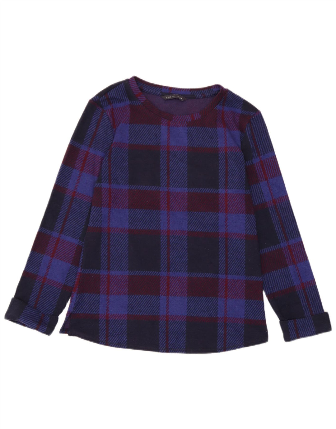 Top feminino Marks & Spencer de manga comprida UK 6 XS azul marinho poliéster xadrez