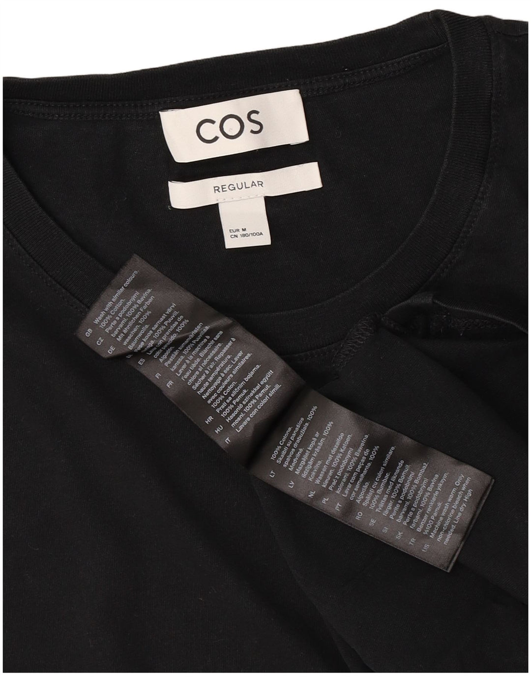 COS Mens Camiseta Regular Fit Top Médio Algodão Preto