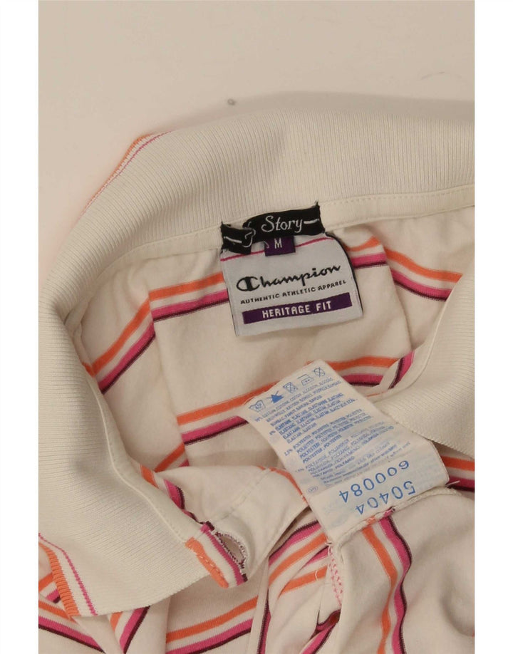 Camisa polo feminina Champion UK 12 algodão listrado branco médio