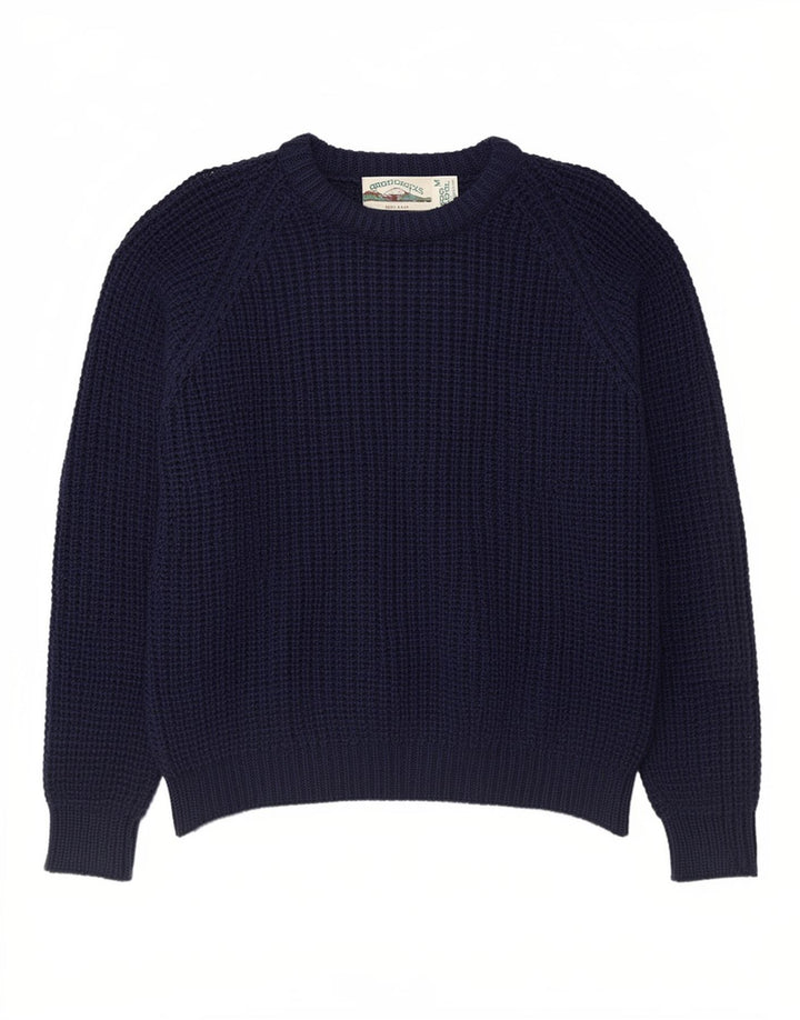 Suéter masculino Aran Crafts com gola redonda, lã azul marinho médio