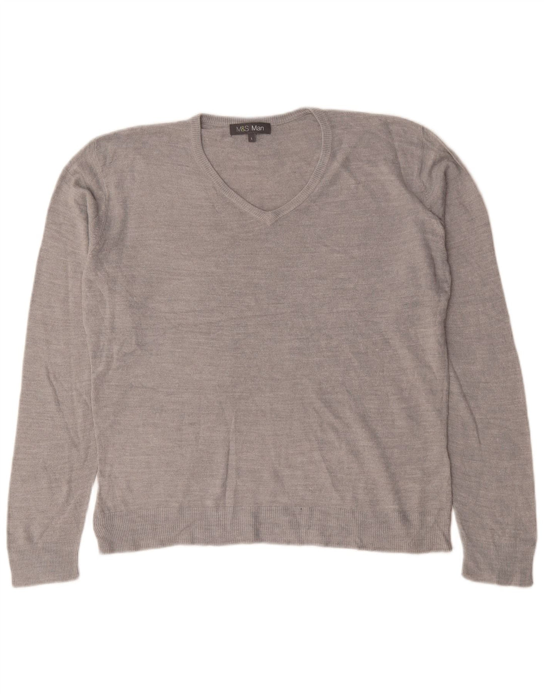 Suéter masculino Marks & Spencer com decote em V grande acrílico cinza