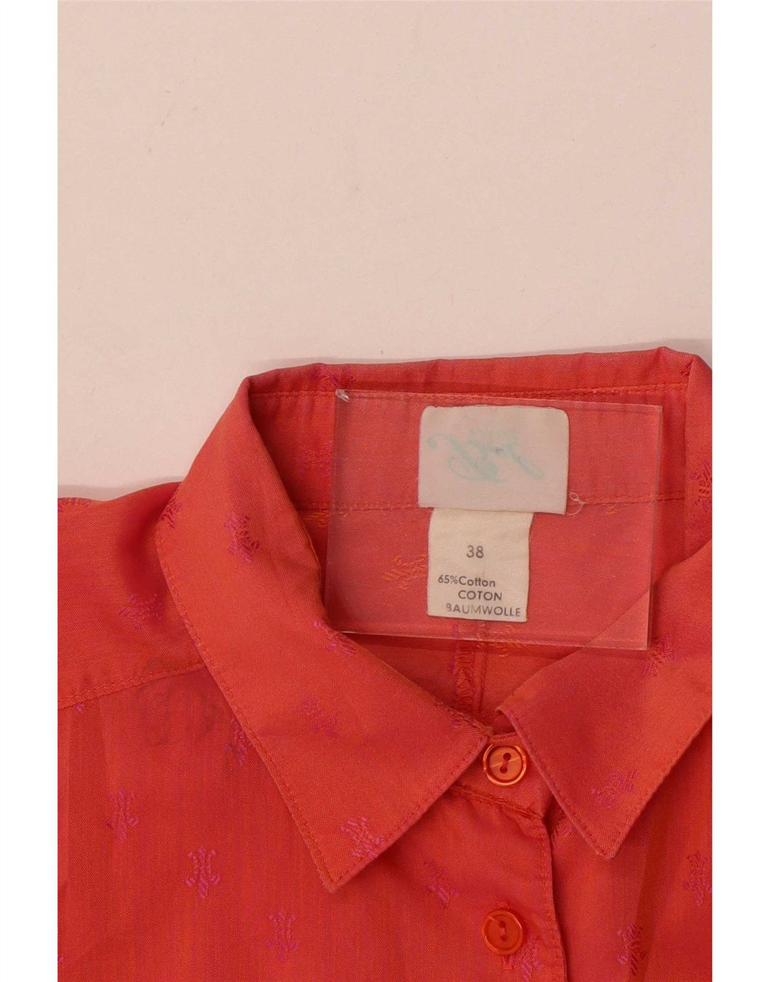 Camisa feminina vintage de manga comprida UE 38 algodão manchado vermelho médio