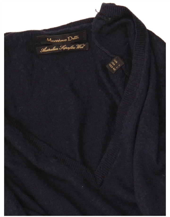 Suéter masculino Massimo Dutti com decote em V grande azul marinho