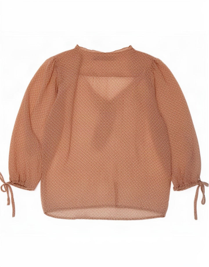 Zara Top feminino com estampa abstrata manga 3/4 Reino Unido 10 pequeno bege