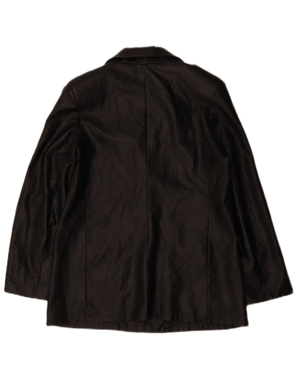 Jaqueta blazer feminina VINTAGE de couro sintético com 1 botão Reino Unido 12 médio preto