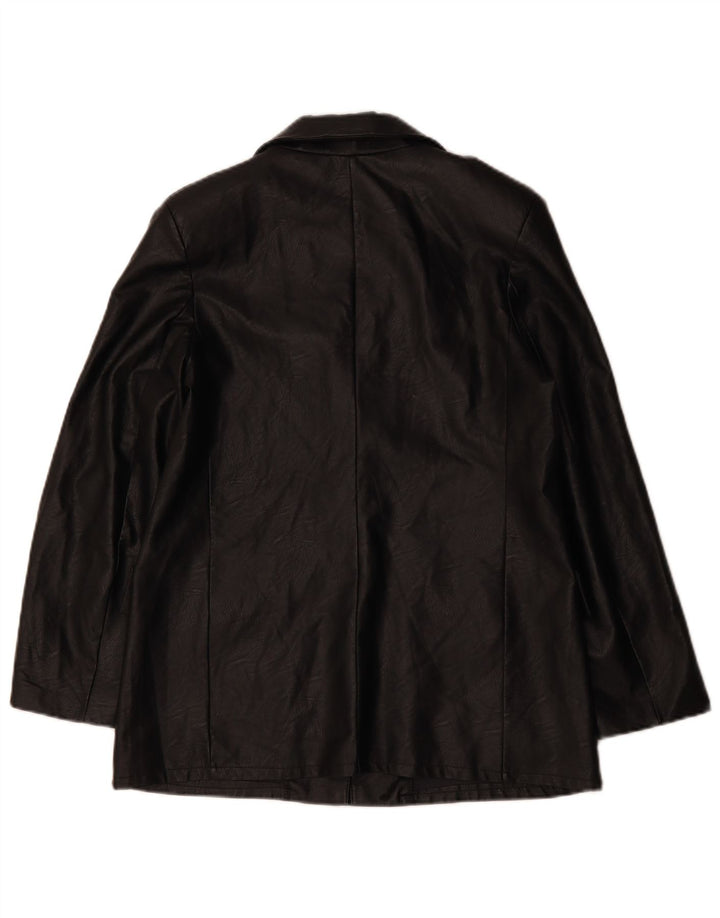 Jaqueta blazer feminina VINTAGE de couro sintético com 1 botão Reino Unido 12 médio preto