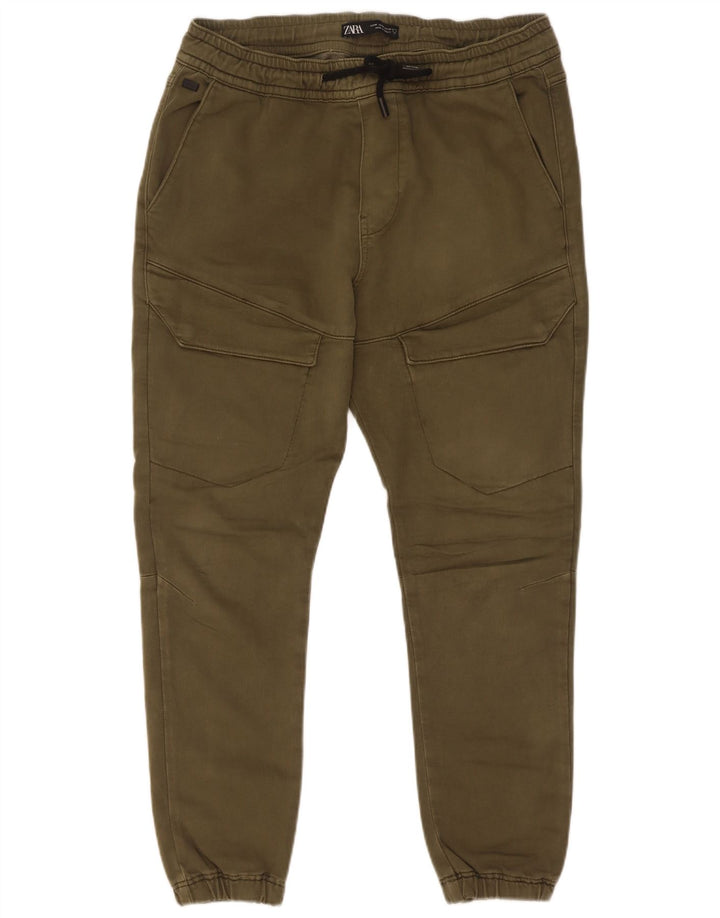 Zara Mens Joggers Cargo Calças Médio W31 L26 Algodão Cáqui